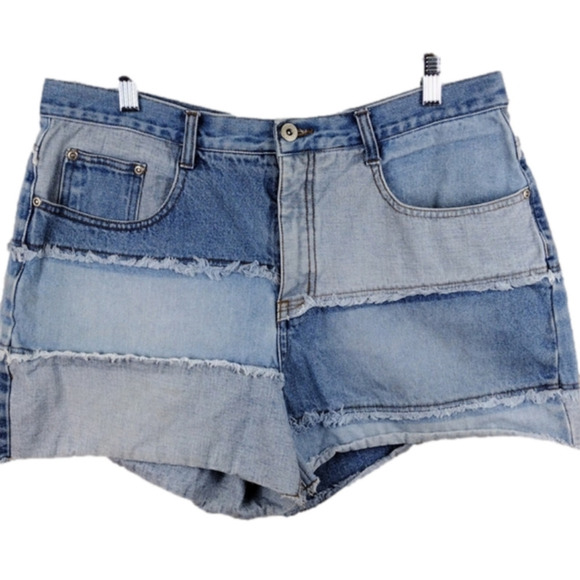 L.A. Blues Vintage Blue Medium Wash Two Tone High Rise Five Pocket Jean Short - Picture 1 of 13